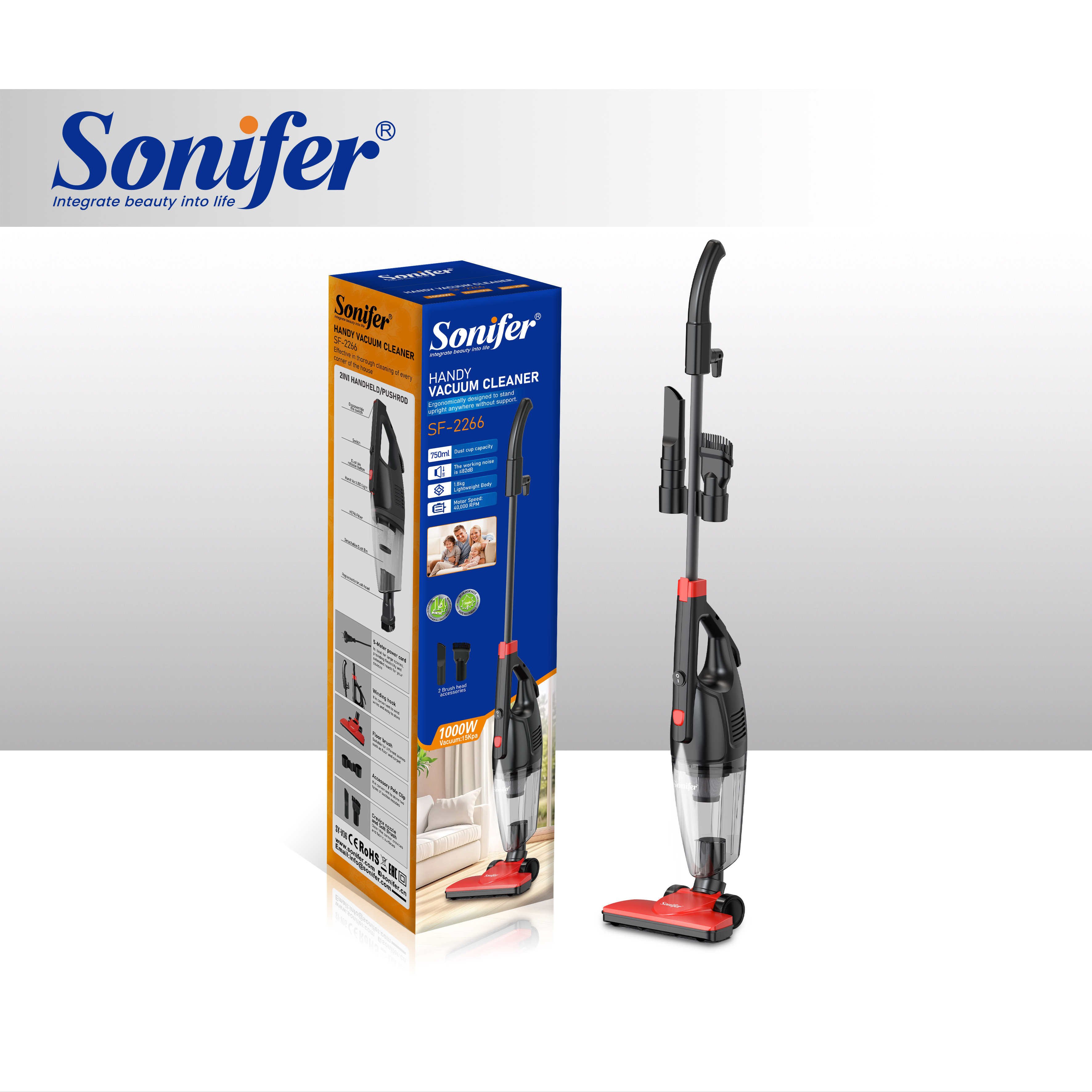 Sonifer SF-2266 Portativ Əl və Dik Tozsoran – 1000W Güclü Sovurma